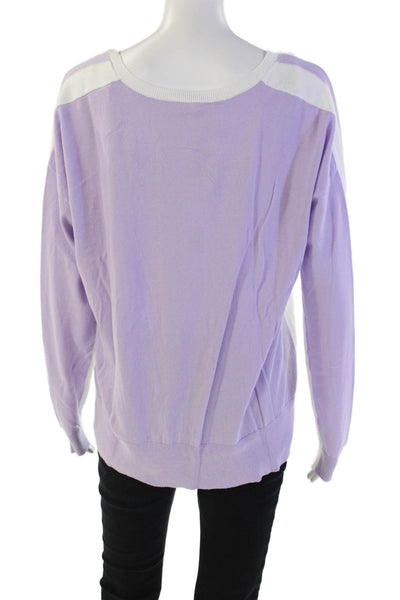 Renuar Womens Cotton Color Block Pullover Scoop Neck Sweater White Size M