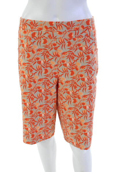 Renuar Womens Floral Print Stretch Mid-Rise Bermuda Shorts Black Size 14