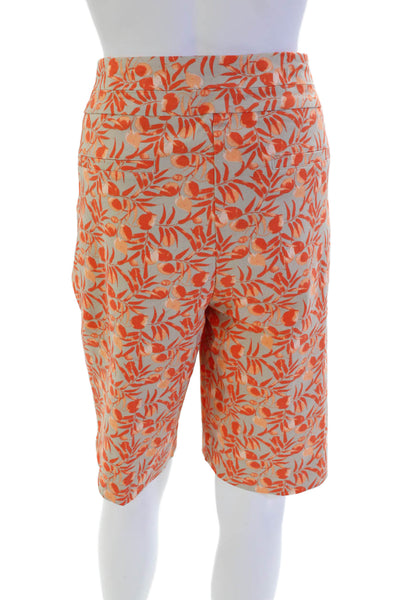 Renuar Womens Floral Print Stretch Mid-Rise Bermuda Shorts Black Size 14