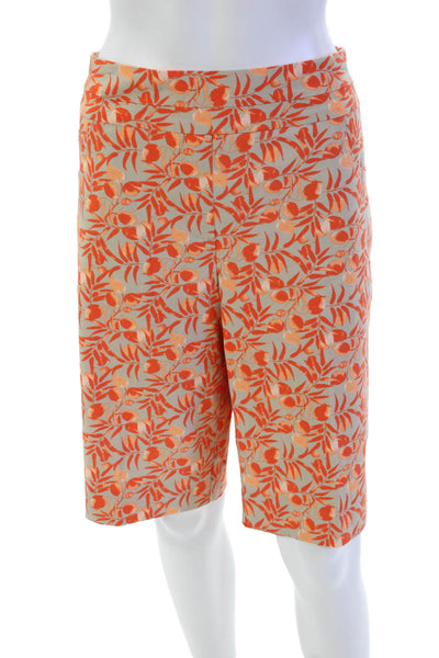Renuar Womens Floral Print Stretch Mid-Rise Bermuda Shorts Black Size 12