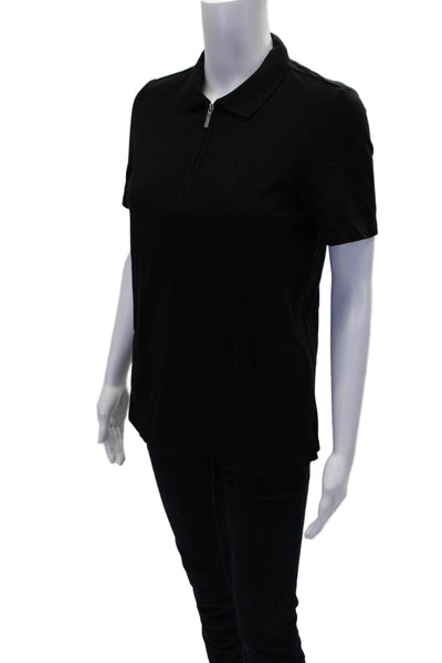 Renuar Womens Cotton Short Sleeve 1/2 Zippered Collared Blouse Black Size M
