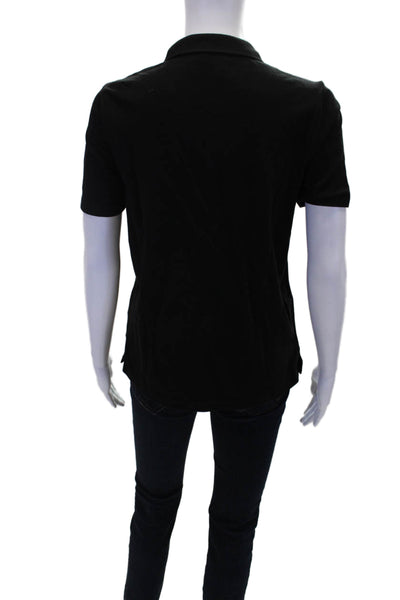Renuar Womens Cotton Short Sleeve 1/2 Zippered Collared Blouse Black Size M