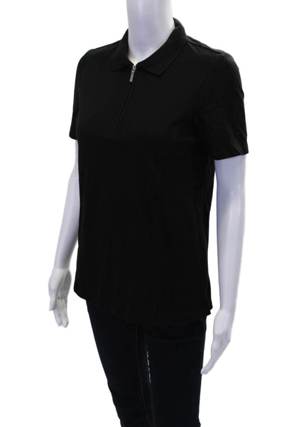 Renuar Womens Cotton Short Sleeve 1/2 Zippered Collared Blouse Black Size L