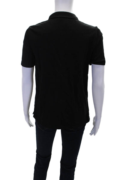Renuar Womens Cotton Short Sleeve 1/2 Zippered Collared Blouse Black Size L