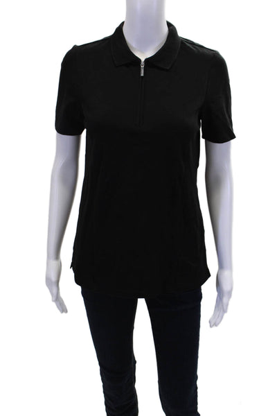 Renuar Womens Cotton Short Sleeve 1/2 Zippered Collared Blouse Black Size S