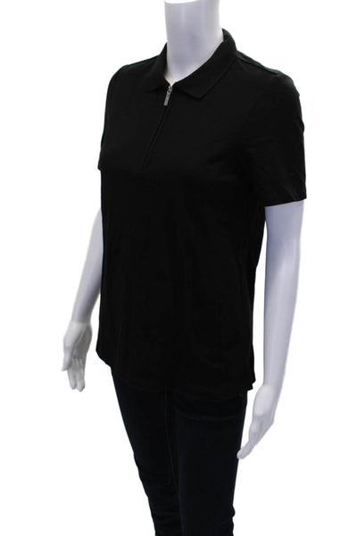 Renuar Womens Cotton Short Sleeve 1/2 Zippered Collared Blouse Black Size S