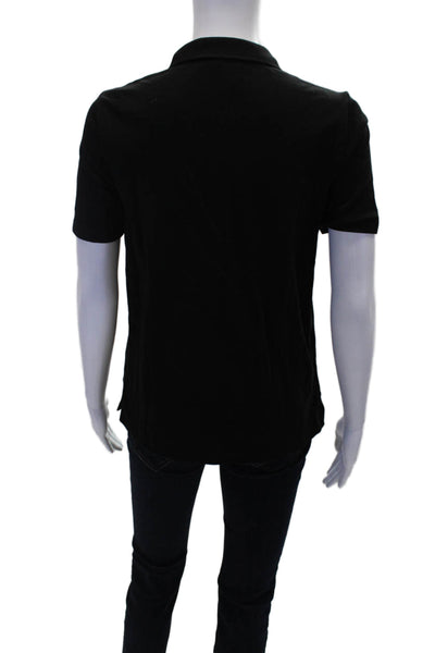 Renuar Womens Cotton Short Sleeve 1/2 Zippered Collared Blouse Black Size S