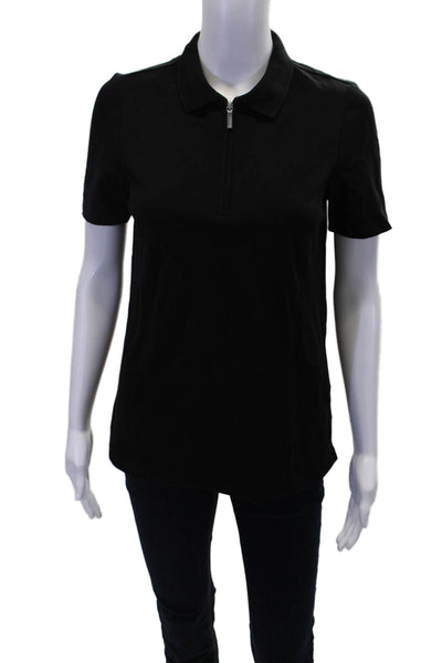 Renuar Womens Cotton Short Sleeve 1/2 Zippered Collared Blouse Black Size XS