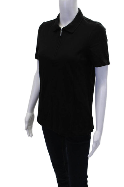 Renuar Womens Cotton Short Sleeve 1/2 Zippered Collared Blouse Black Size XS