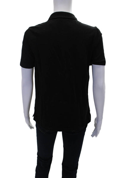 Renuar Womens Cotton Short Sleeve 1/2 Zippered Collared Blouse Black Size XS