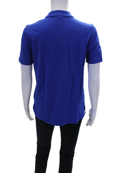 Renuar Womens Cotton Short Sleeve 1/2 Zippered Collared Blouse Blue Size M