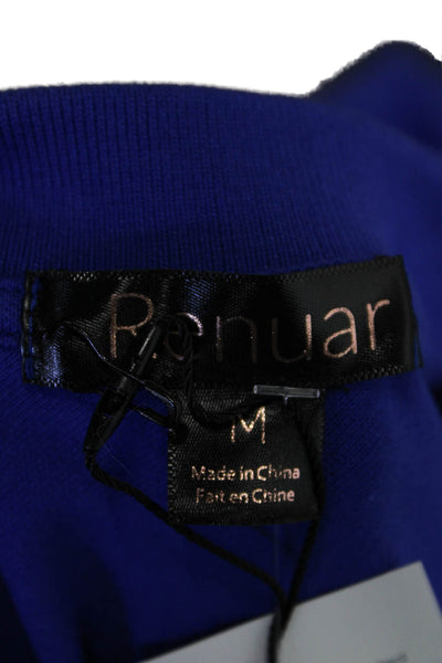 Renuar Womens Cotton Short Sleeve 1/2 Zippered Collared Blouse Blue Size M