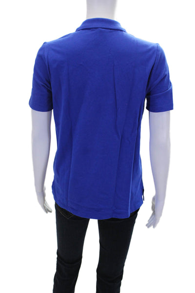Renuar Womens Cotton Short Sleeve 1/2 Zippered Collared Blouse Blue Size S