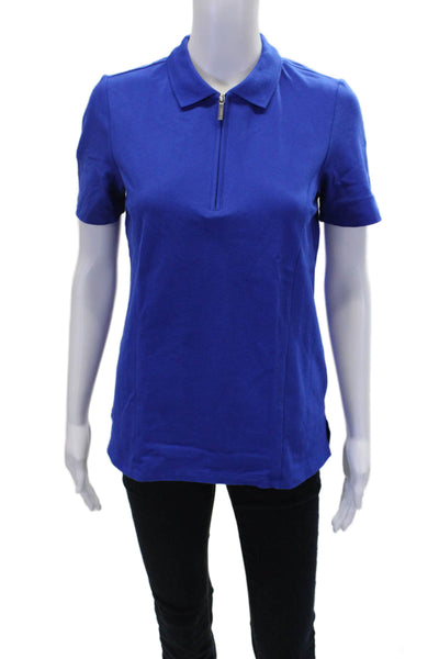 Renuar Womens Cotton Short Sleeve 1/2 Zippered Collared Blouse Blue Size XS