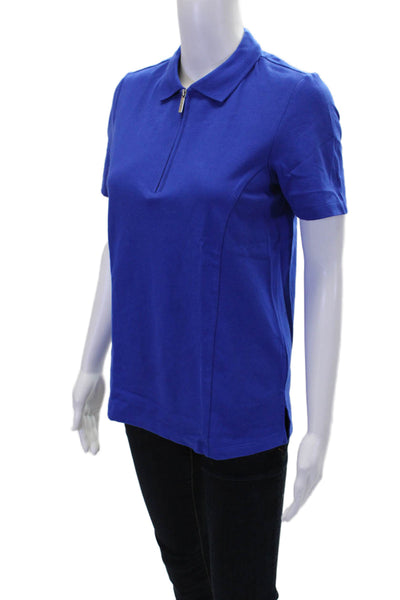 Renuar Womens Cotton Short Sleeve 1/2 Zippered Collared Blouse Blue Size XS
