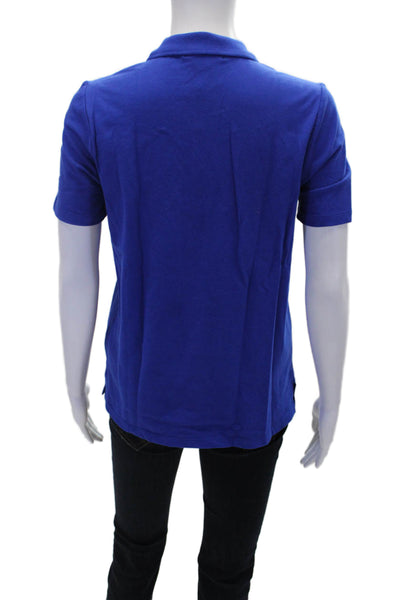 Renuar Womens Cotton Short Sleeve 1/2 Zippered Collared Blouse Blue Size XS
