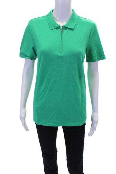 Renuar Womens Cotton Short Sleeve 1/2 Zippered Collared Blouse Green Size XL