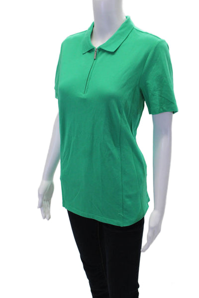 Renuar Womens Cotton Short Sleeve 1/2 Zippered Collared Blouse Green Size XL