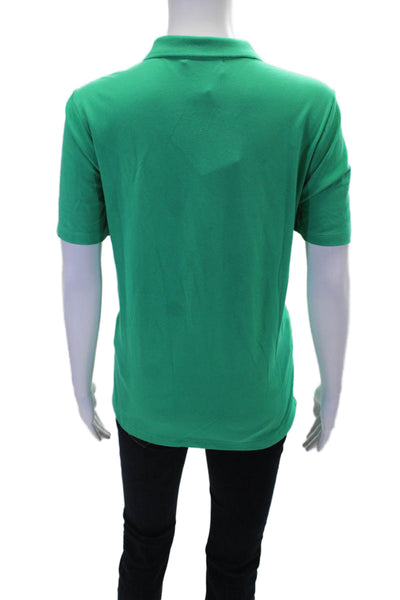 Renuar Womens Cotton Short Sleeve 1/2 Zippered Collared Blouse Green Size XL