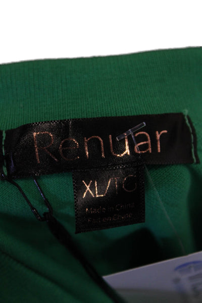 Renuar Womens Cotton Short Sleeve 1/2 Zippered Collared Blouse Green Size XL