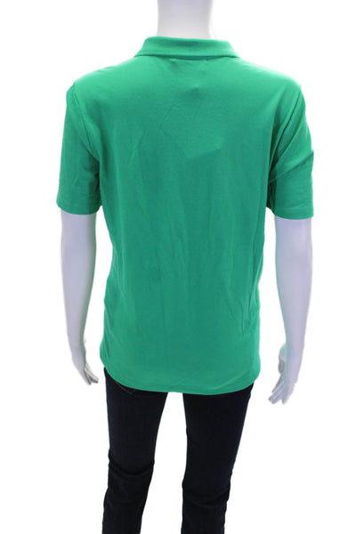 Renuar Womens Cotton Short Sleeve 1/2 Zippered Collared Blouse Green Size L