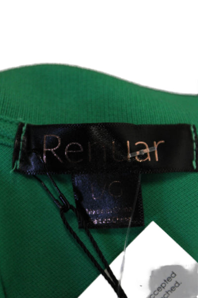 Renuar Womens Cotton Short Sleeve 1/2 Zippered Collared Blouse Green Size L