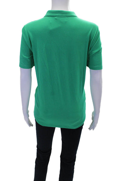 Renuar Womens Cotton Short Sleeve 1/2 Zippered Collared Blouse Green Size M