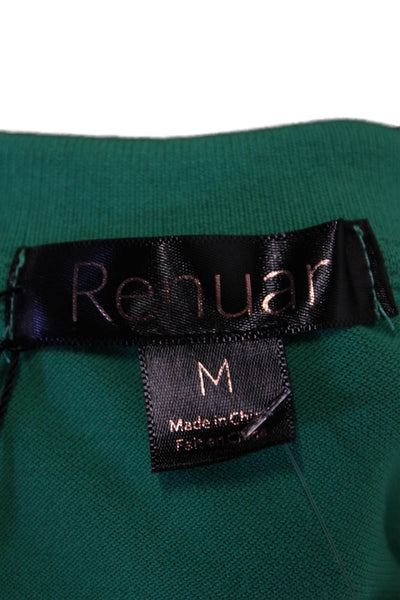 Renuar Womens Cotton Short Sleeve 1/2 Zippered Collared Blouse Green Size M