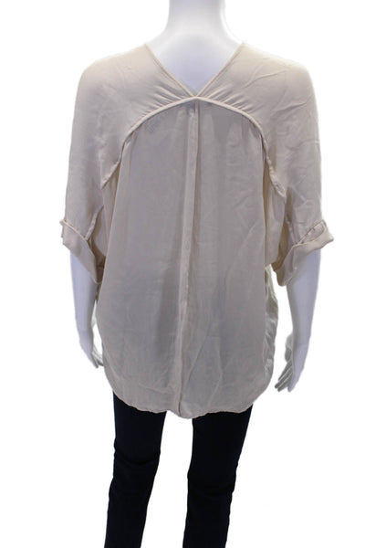 Vince Womens Silk Short Sleeve V Neck Relaxed Fit Blouse Beige Size XS