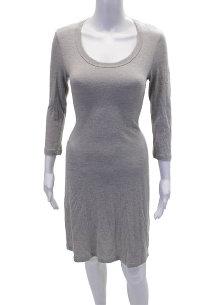 James Perse Womens Long Sleeve Scoop Neck Midi T Shirt Dress Gray Size 2
