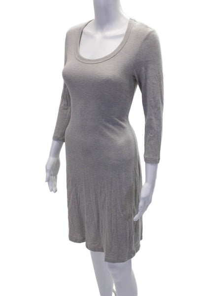 James Perse Womens Long Sleeve Scoop Neck Midi T Shirt Dress Gray Size 2
