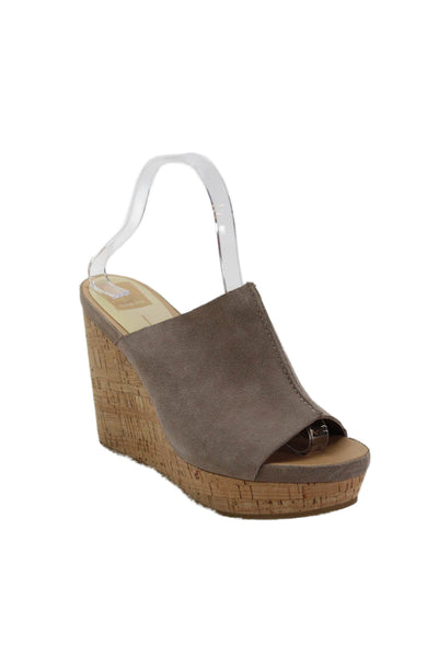 Dolce Vita Womens Suede Platform Peep Toe Slip On wedges Taupe Size 7.5