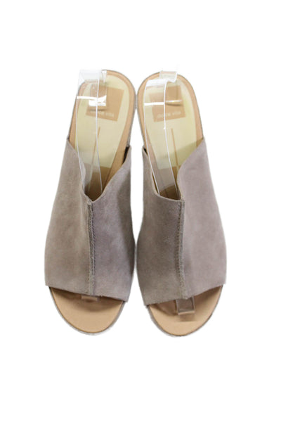 Dolce Vita Womens Suede Platform Peep Toe Slip On wedges Taupe Size 7.5