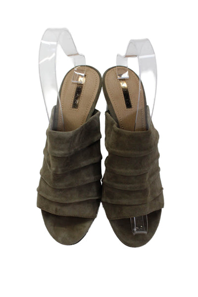Tahari Womens Ariana Suede Peep Toe Block Pleated Mules Olive Green Size 7