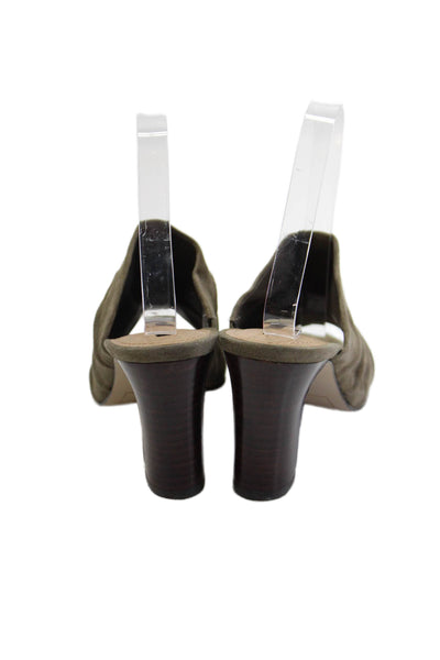 Tahari Womens Ariana Suede Peep Toe Block Pleated Mules Olive Green Size 7