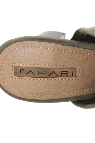 Tahari Womens Ariana Suede Peep Toe Block Pleated Mules Olive Green Size 7