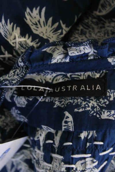 Lola Australia Womens Textured V-neck Long Sleeve Floral Blouse Blue Size M