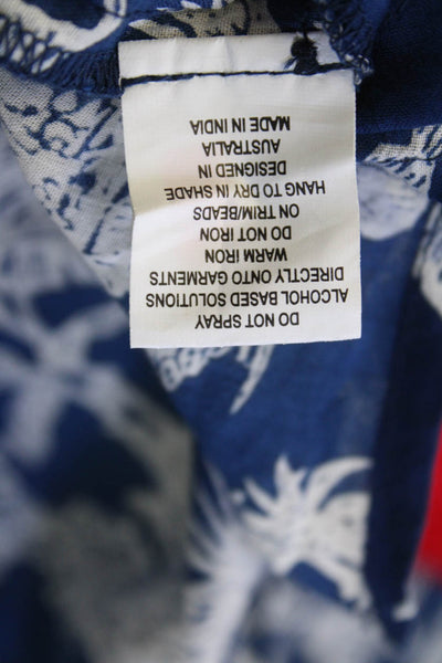 Lola Australia Womens Textured V-neck Long Sleeve Floral Blouse Blue Size M