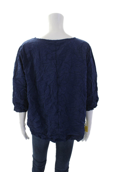 Shana Womens Textured Round Neck 3/4 Sleeve Pullover Blouse Top Blue Size L