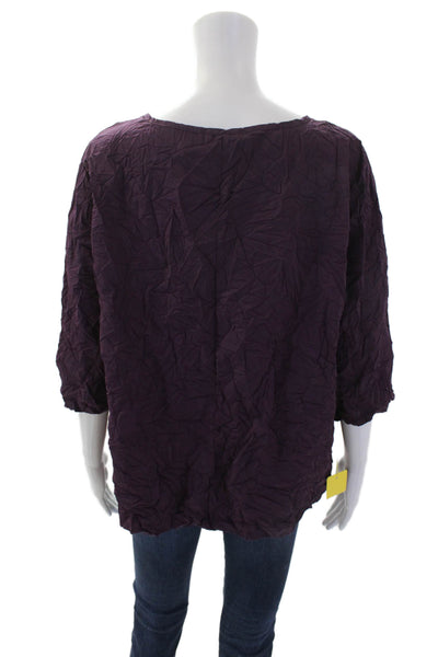 Shana Womens Textured Round Neck 3/4 Sleeve Pullover Blouse Top Purple Size S