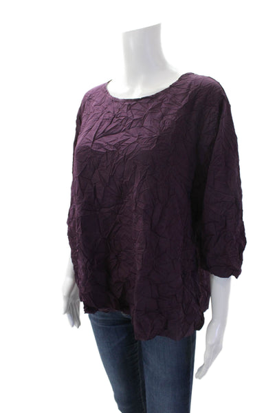 Shana Womens Textured Round Neck 3/4 Sleeve Pullover Blouse Top Purple Size L