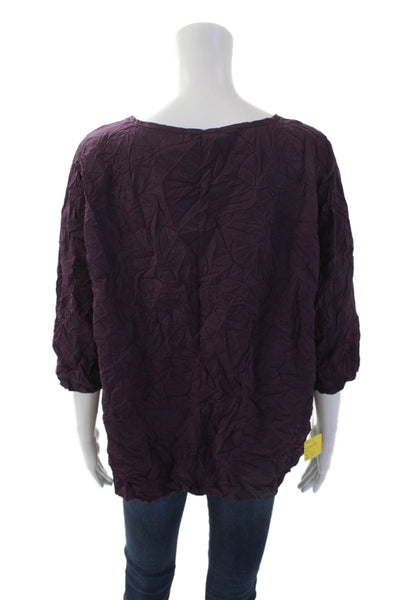 Shana Womens Textured Round Neck 3/4 Sleeve Pullover Blouse Top Purple Size L