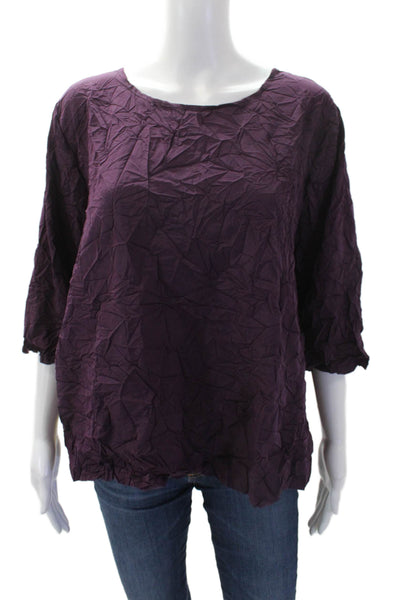 Shana Womens Textured Round Neck 3/4 Sleeve Pullover Blouse Top Purple Size XS