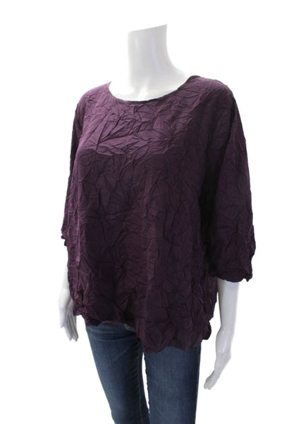 Shana Womens Textured Round Neck 3/4 Sleeve Pullover Blouse Top Purple Size XS