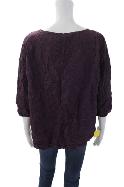 Shana Womens Textured Round Neck 3/4 Sleeve Pullover Blouse Top Purple Size XS