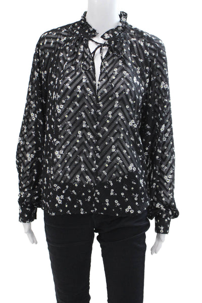 Samsoe & Samsoe Womens Long Sleeve Floral Keyhole Top Black Size Medium