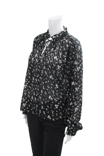 Samsoe & Samsoe Womens Long Sleeve Floral Keyhole Top Black Size Medium