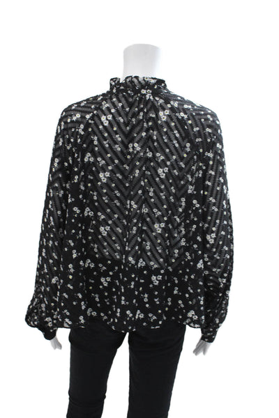 Samsoe & Samsoe Womens Long Sleeve Floral Keyhole Top Black Size Medium