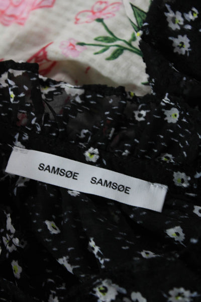 Samsoe & Samsoe Womens Long Sleeve Floral Keyhole Top Black Size Medium