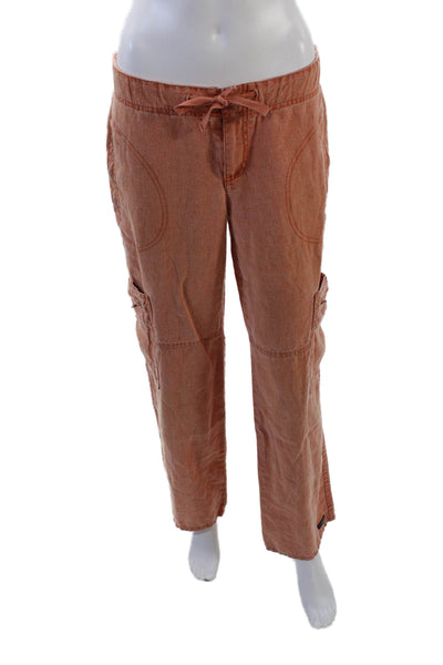 Athleta Womens Linen Drawstring Button Zip Straight Pants Orange Size 08